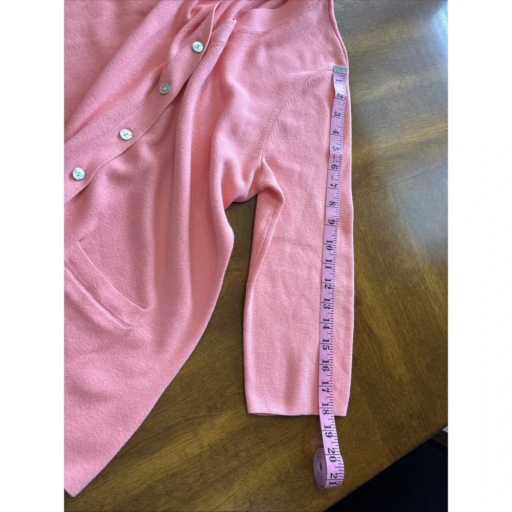 Studio works Button Down Long Pink Cardigan Petite Large 3/4 Sleeve Pearl Button